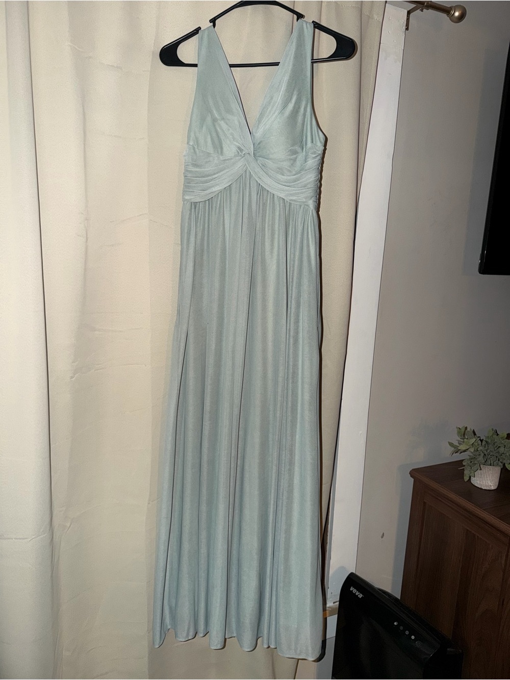 Elegant Light Sage V-Neck Dress